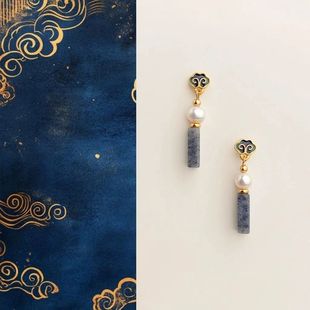 国风原创珍珠滴油纹样耳环复古文艺古风耳钉新中式高级感耳饰