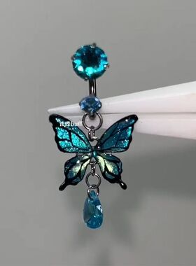 蓝色锆石深海耳轮小蝴蝶流苏恶魔耳骨钉不规则珐琅彩福蝶星球耳坠