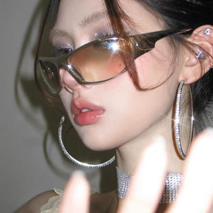 女 2000s复古耳饰新款 8cm千禧辣妹镶钻圆圈耳环耳圈耳饰女back