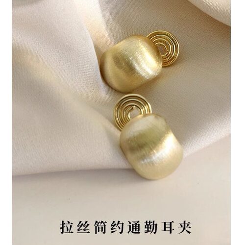 复古拉丝耳夹无耳洞耳饰女小众蚊香盘法式高级感耳环