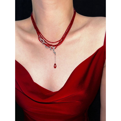 「血蔓」红色串珠灵蛇高级感choker项链红色小众设计感锁骨链