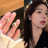 潮女耳环高级感气质耳饰ins 字母耳钉2023年新款 蜜桃茶 自留