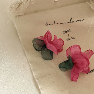 森系雪纺花朵耳环2023年新款潮复古港风耳钉女气质韩国网红耳饰品