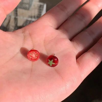 可爱迷你小番茄925银针耳钉创意设计卡通可爱迷你小番茄耳钉耳饰