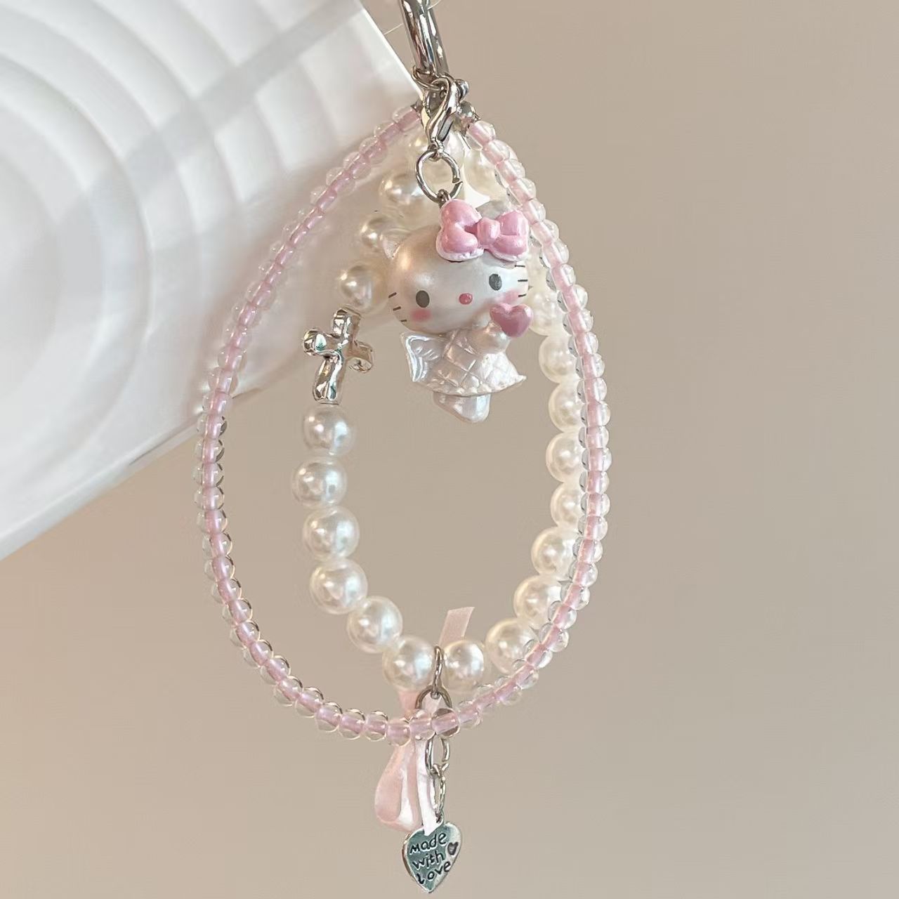 【天使kt】可爱粉色系kt猫串珠手机链挂绳ccd相机挂件钥匙扣挂饰