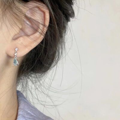 精致锆石浅蓝水滴耳钉小众