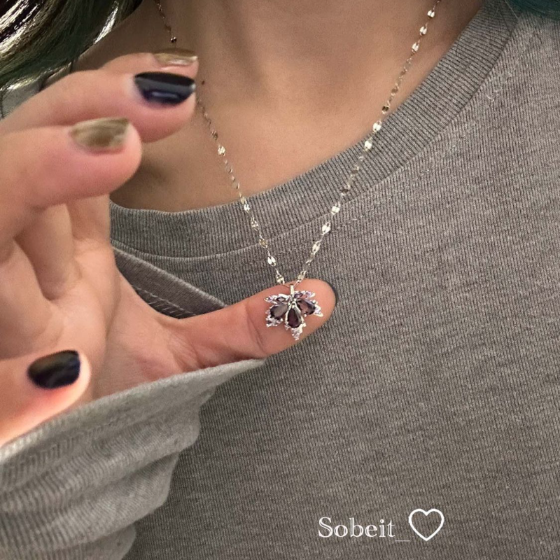 Vintage古着Purple MapleLeaf紫熠枫叶吊坠项链ins小众秋季锁骨链