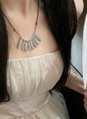 合金吊坠 小众复古项链民族风羽毛锁骨链树叶文艺感长款出游搭配