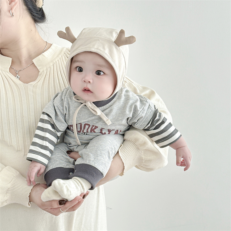 婴幼儿帽子春秋季薄款鹿角护囱门宫廷帽男女宝宝小月龄新生包头帽