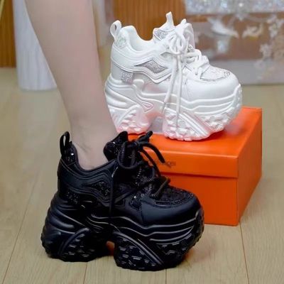 黑色厚底老爹鞋女鞋2025新款秋冬内增高小个子显脚小运动鞋子