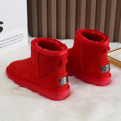 CE结婚鞋本命年冬季雪地靴女短筒保暖加绒加厚东北棉鞋冬季保暖