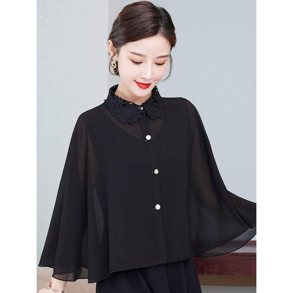 旗袍防晒披肩斗篷女夏季薄款2022新款披风外套配裙子雪纺外搭开衫