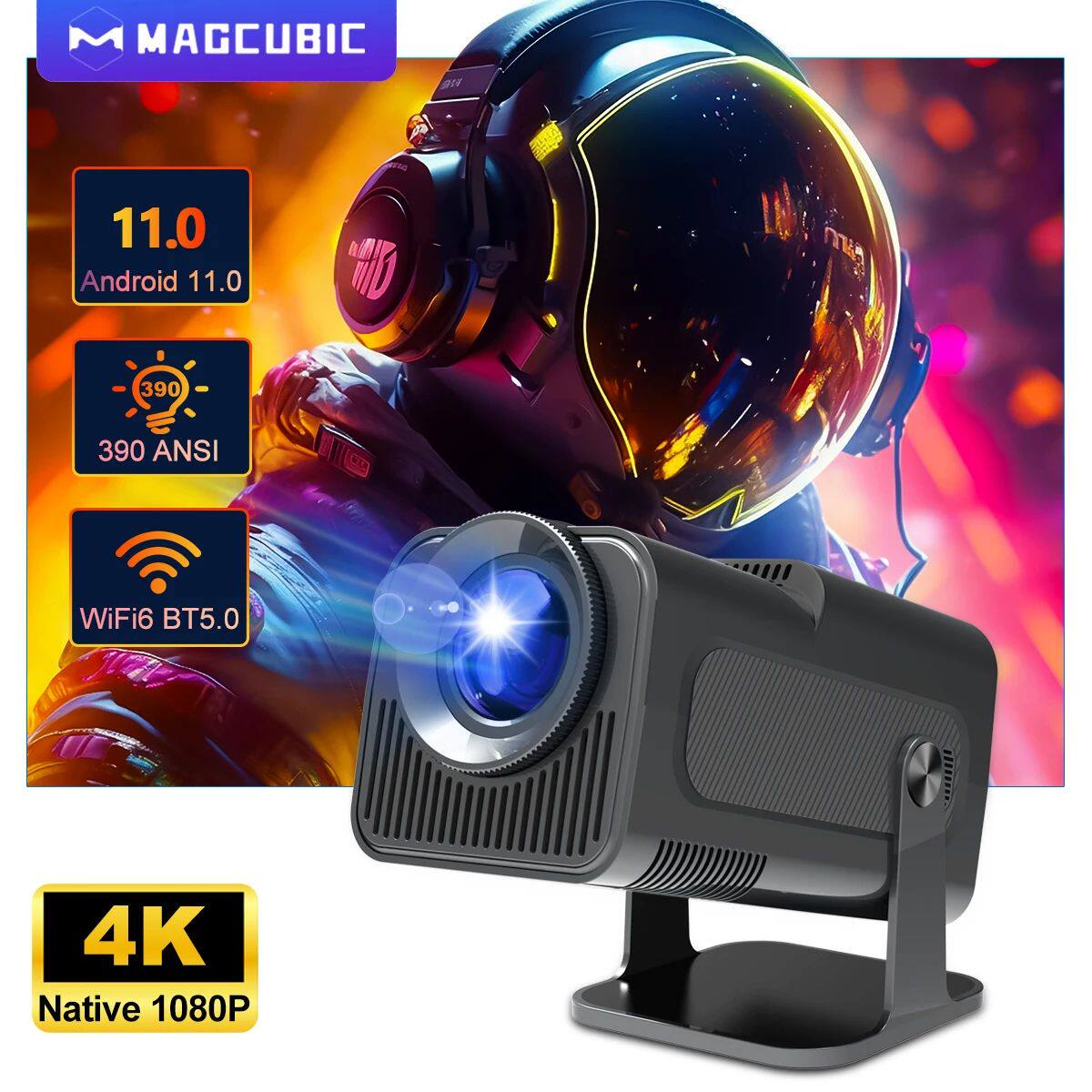 MAGCUBIC 4K 안드로이드 11 PROJECTOR NATIVE 1080P 390ANSI HY320