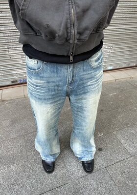 VINTAGEBLE 【CAT DENIM】猫须A字复古水洗直筒自然做旧牛仔裤