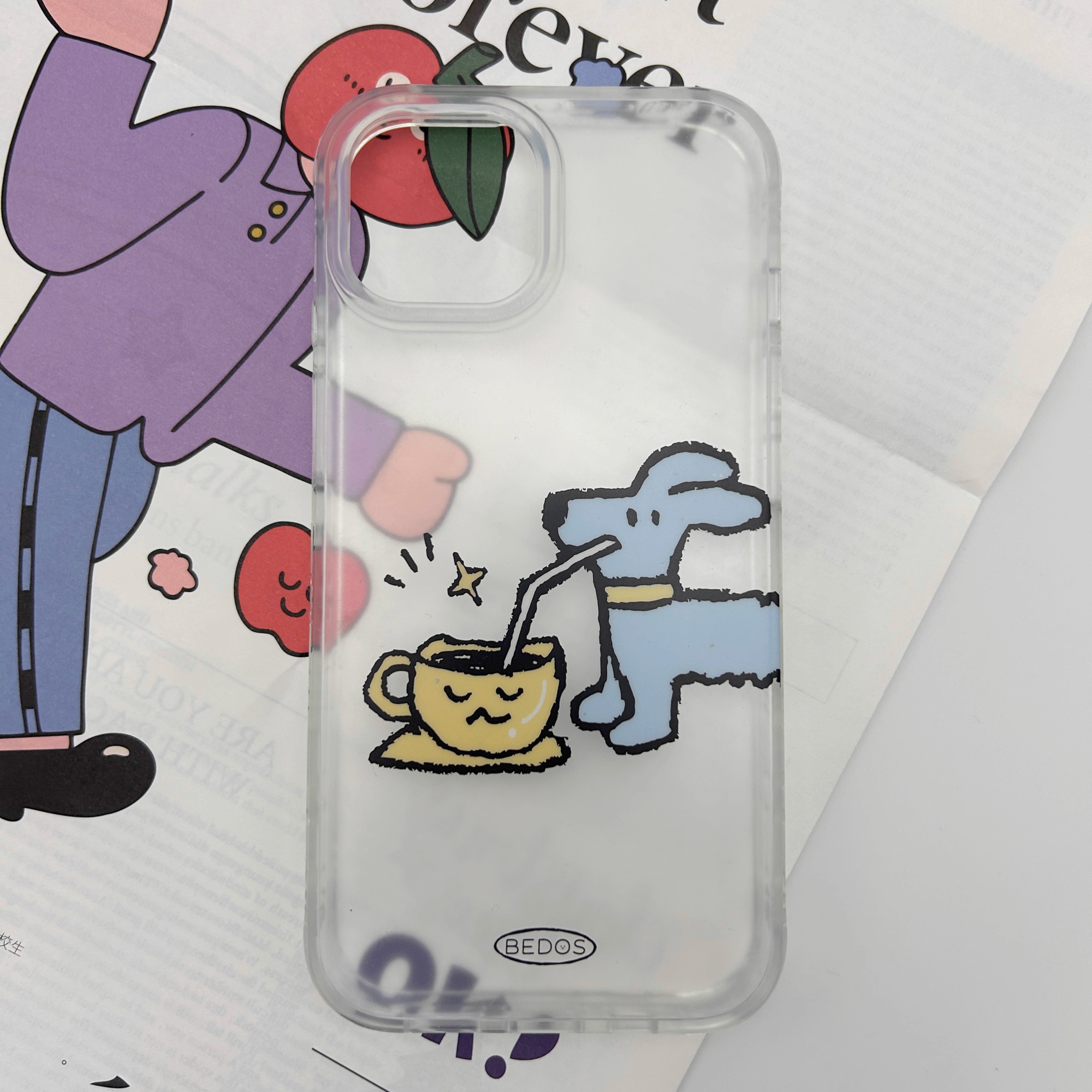 BEDOS原创设计咖啡小狗mini角IMD双层磨砂手机壳套啤壳ins风日韩