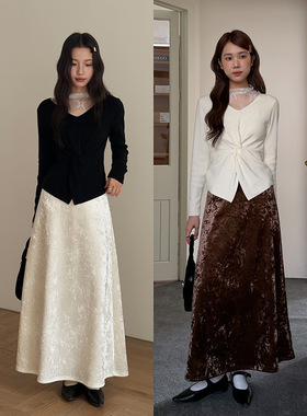 【2026】法式复古丝绒鱼尾中长裙女装冬季新款高腰a字半身裙N826C