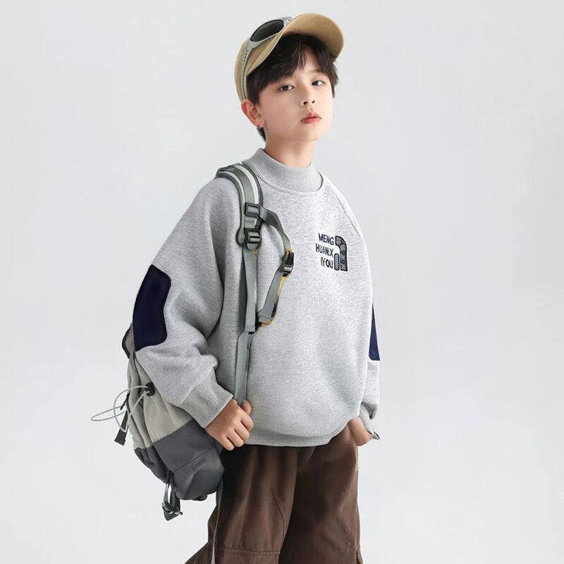 2025新款加绒加厚奥粒绒男童卫衣秋冬半拉链保暖套头中大童上衣