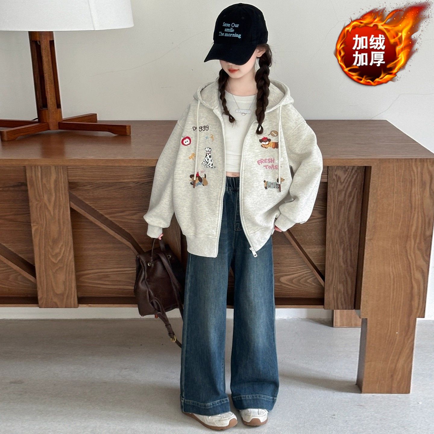 女童夹棉加厚卫衣外套