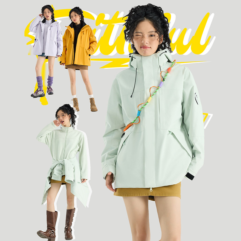 秋冬季户外冲锋衣情侣三合一可拆卸加绒加厚防风两件套登山服外套