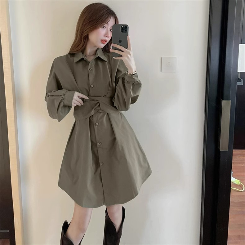 春夏女装新款穿搭法式长袖收腰衬衫连衣裙子两件套春秋一整套套装