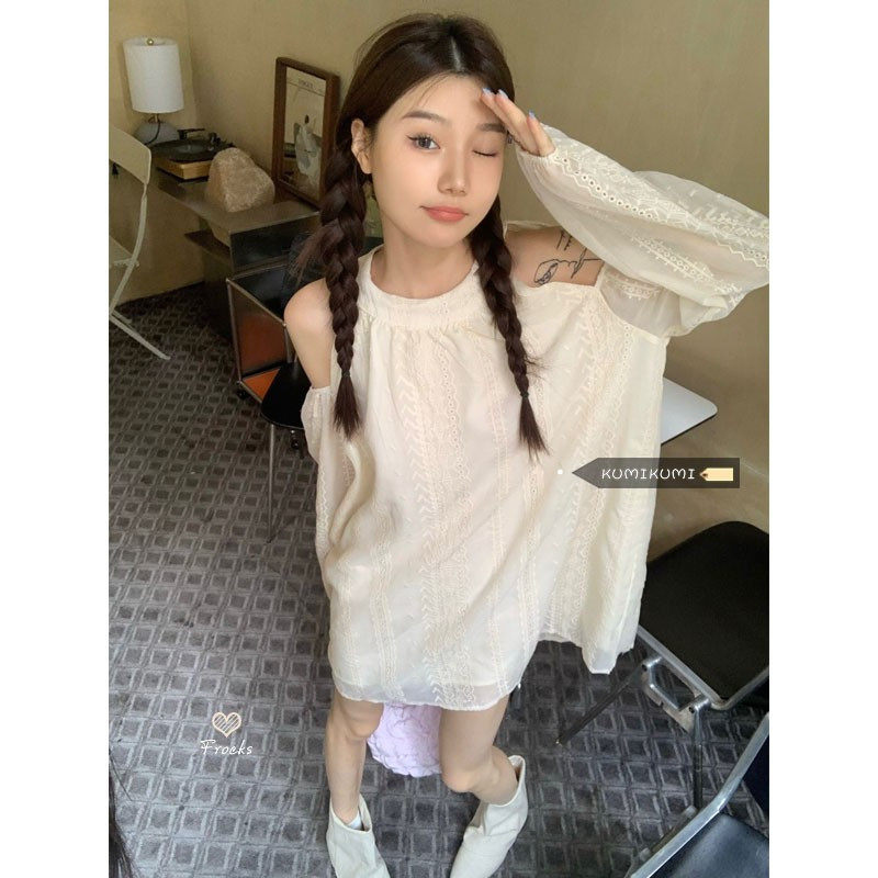 春秋设计感小众露肩长袖连衣裙女