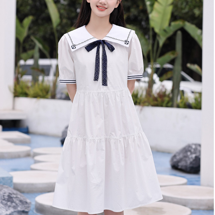 学院风海军领连衣裙少女夏装初中