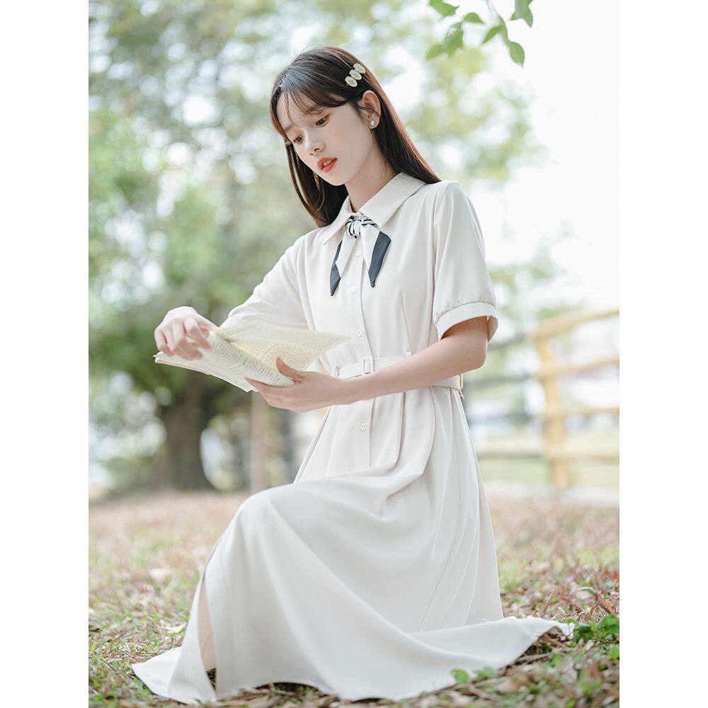 茶歇法式polo连衣裙女夏季收腰气质衬衫裙子正式场合教资面试服装