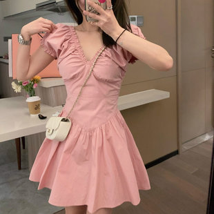 法式气质粉色连衣裙子2025夏季新款女装高级感小个子收腰显瘦短裙