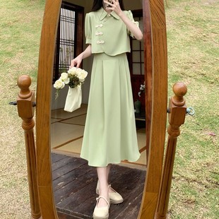 夏季大码新中式设计感假两件改良旗袍裙女显瘦遮肚减龄气质连衣裙