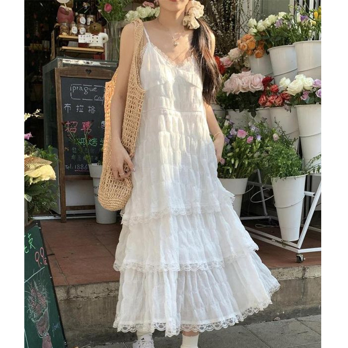 蕾丝吊带连衣裙女夏季海边度假甜妹蛋糕裙初恋清纯奶甜沙滩长裙子,女装/女士精品,连衣裙,淘宝优惠券,粉丝福利购,淘宝优惠卷