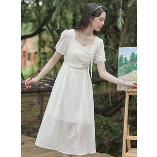 新中式短袖连衣裙女夏2025新款小清新甜美显瘦小个子法式茶歇长裙