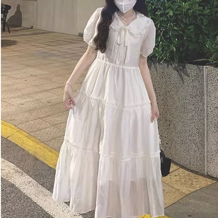学院风白色连衣裙女2025夏季新款