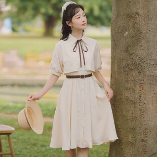 学院风连衣裙女装夏气质法式复古收腰学生桔梗裙显瘦赫本风小黑裙