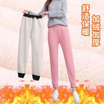 复合超柔冬季加绒加厚仿加绒裤子女韩版宽松哈伦裤运动休闲卫裤子