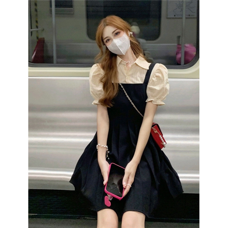 学生法式学院风假两件短裙子女夏