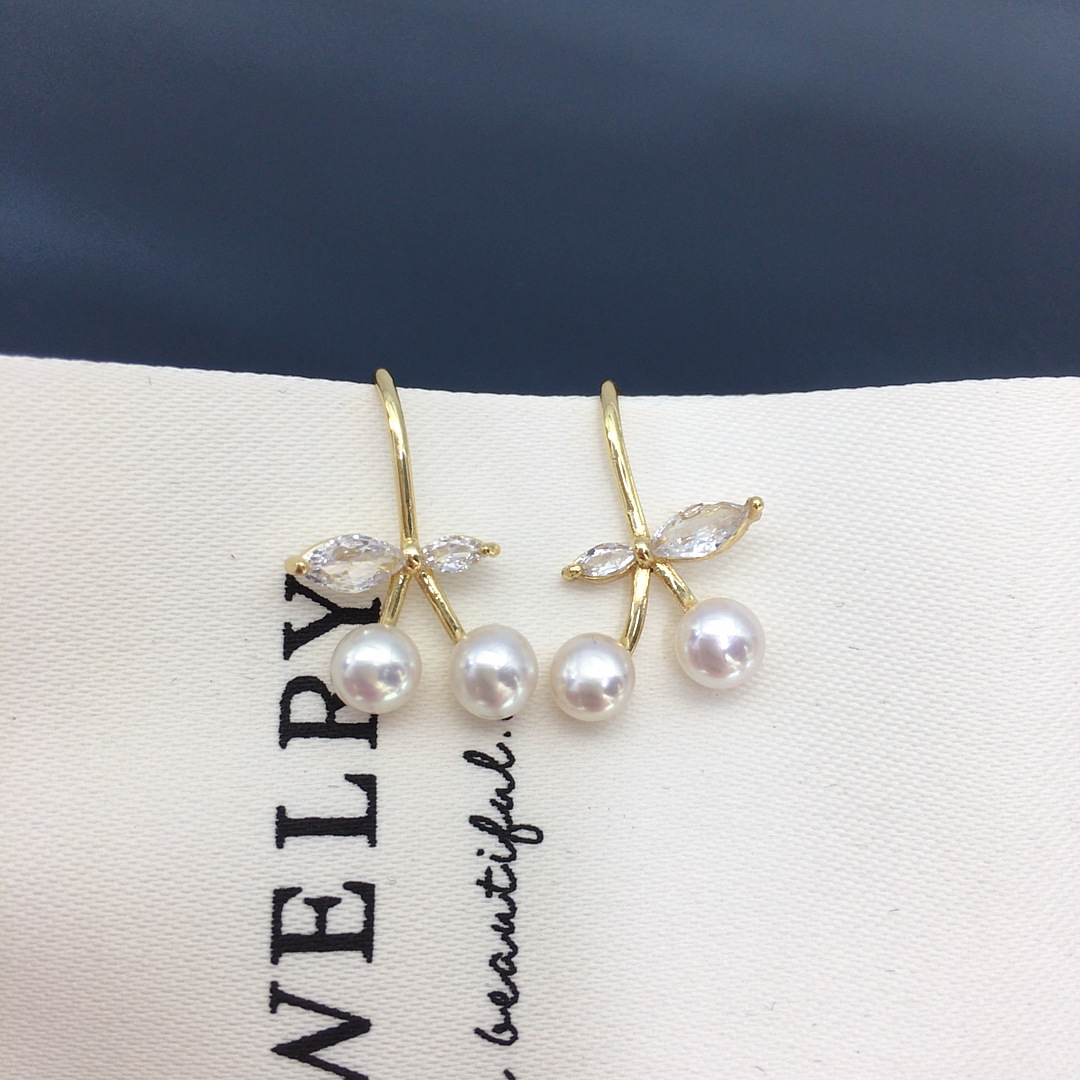 s925纯银针耳环可爱精致天然淡水珍珠耳钉女高级感小樱桃珍珠耳饰