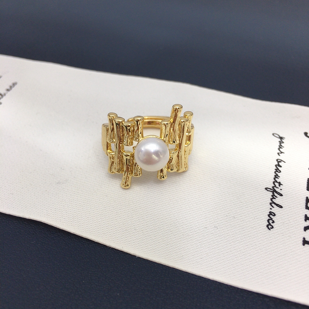 天然淡水珍珠戒指宽版不规则珍珠戒指手饰珍珠开口可调