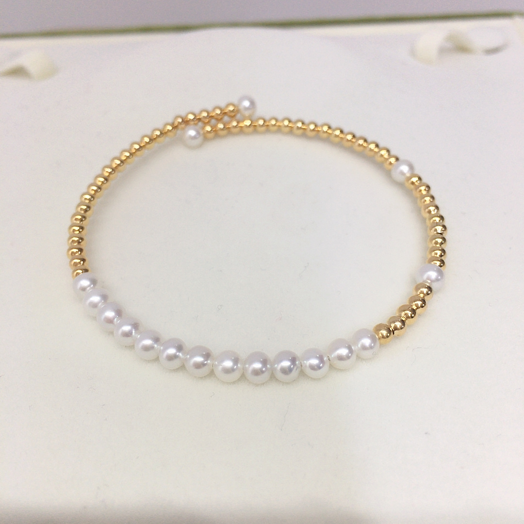 高品质设计款弹力baby珠天然淡水珍珠手镯碧玺金珠小米珠手饰