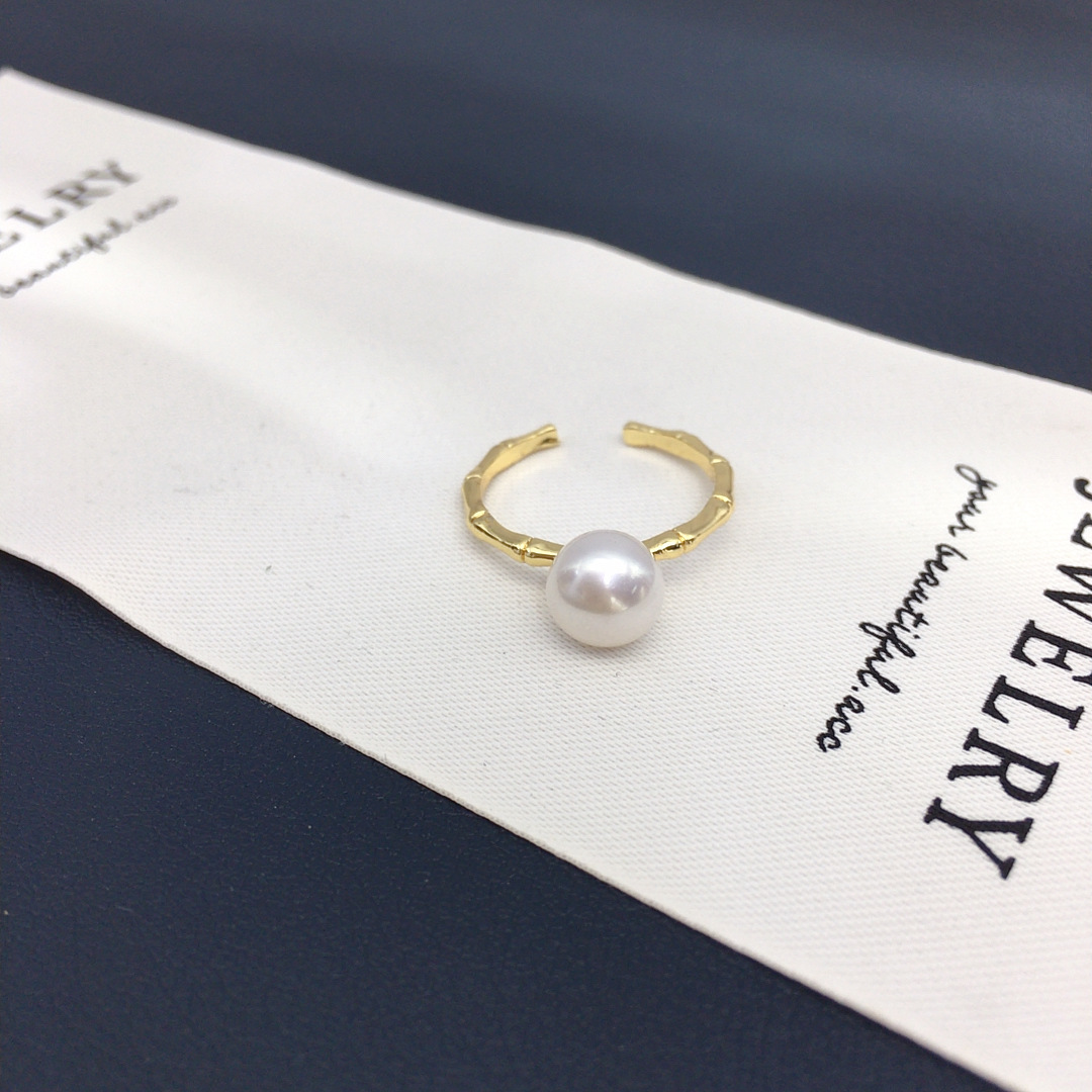 天然淡水珍珠戒指时尚简约竹节珍珠指环手饰女珍珠首饰原产地可调
