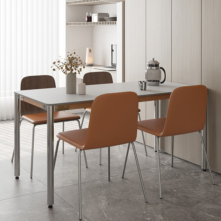 德利丰岩板餐桌设计师小户型家用长方形餐台现代简约不锈钢西餐桌