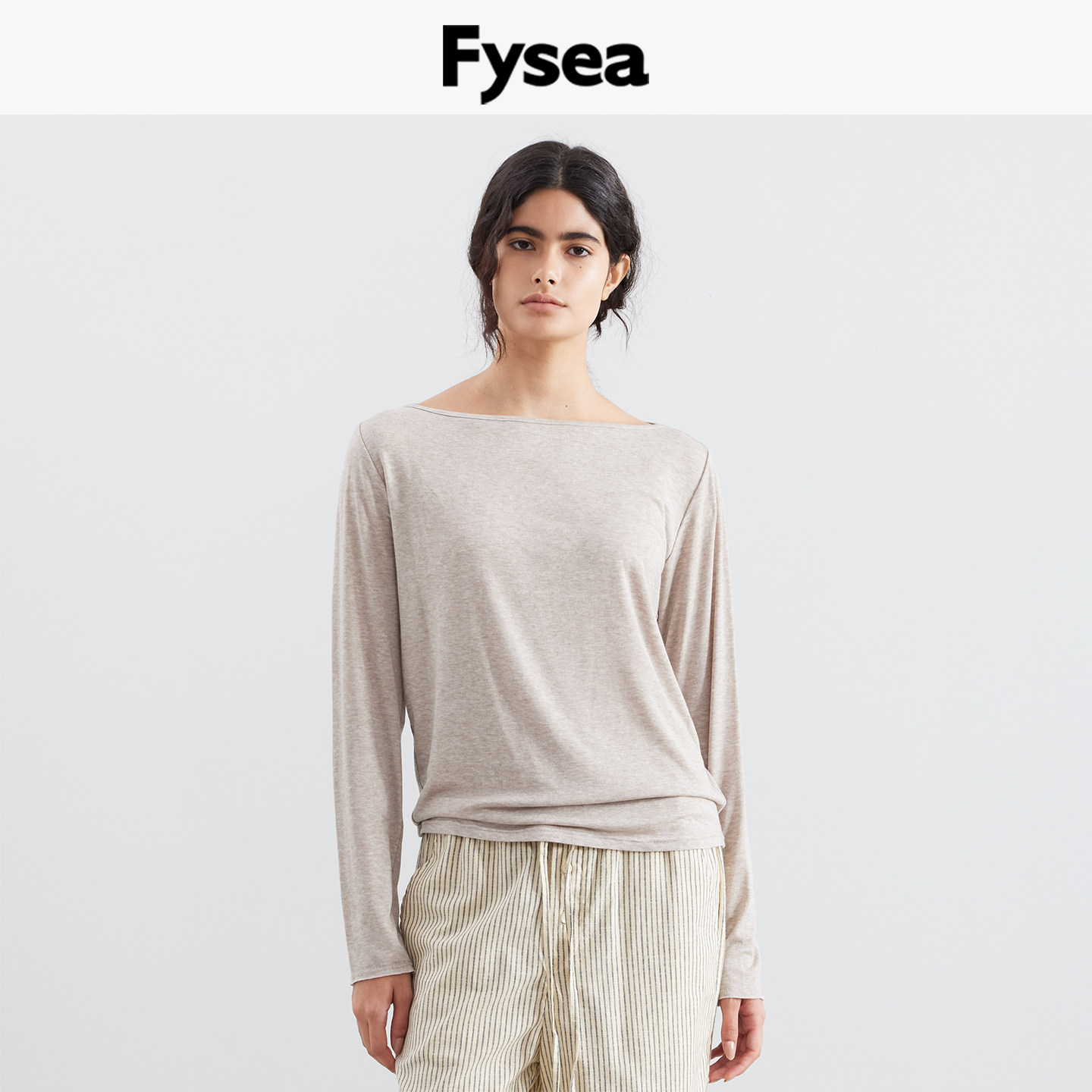 Fysea兰精天丝羊毛船领针织上衣图片