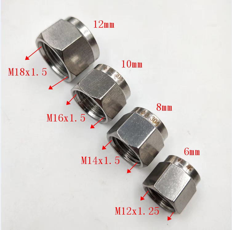 304/316不锈钢六角螺母卡套螺母卡套接头配件 双卡圈螺母快拧螺母