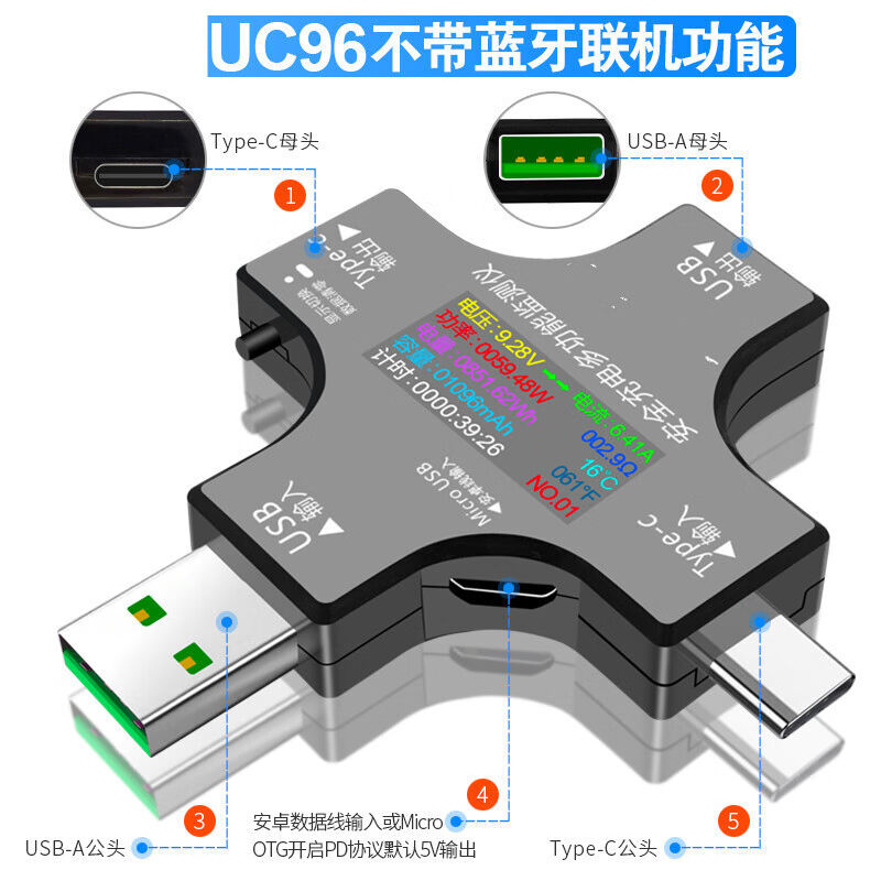千惠侬Type-cpd手机充电器检测仪数显电压表电流表功率计usb仪双