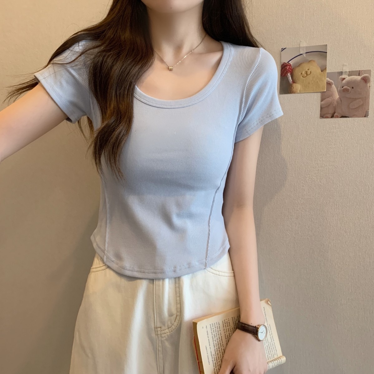 大码微胖正肩短袖T恤女装2025新款夏季白色体恤胖MM遮肉显瘦上衣