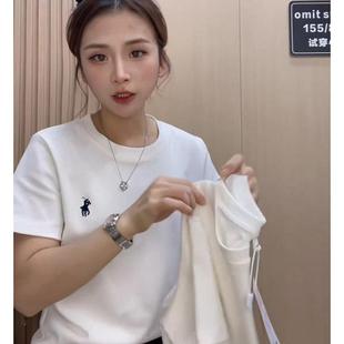 新款 韩版 t恤女2025年夏季 时尚 体恤上衣 百搭白色小马印花圆领短袖