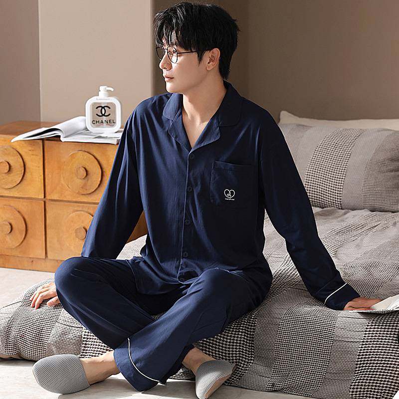 官方品牌新款男士睡衣春秋款纯棉长袖家居服男款秋冬开衫大码家居