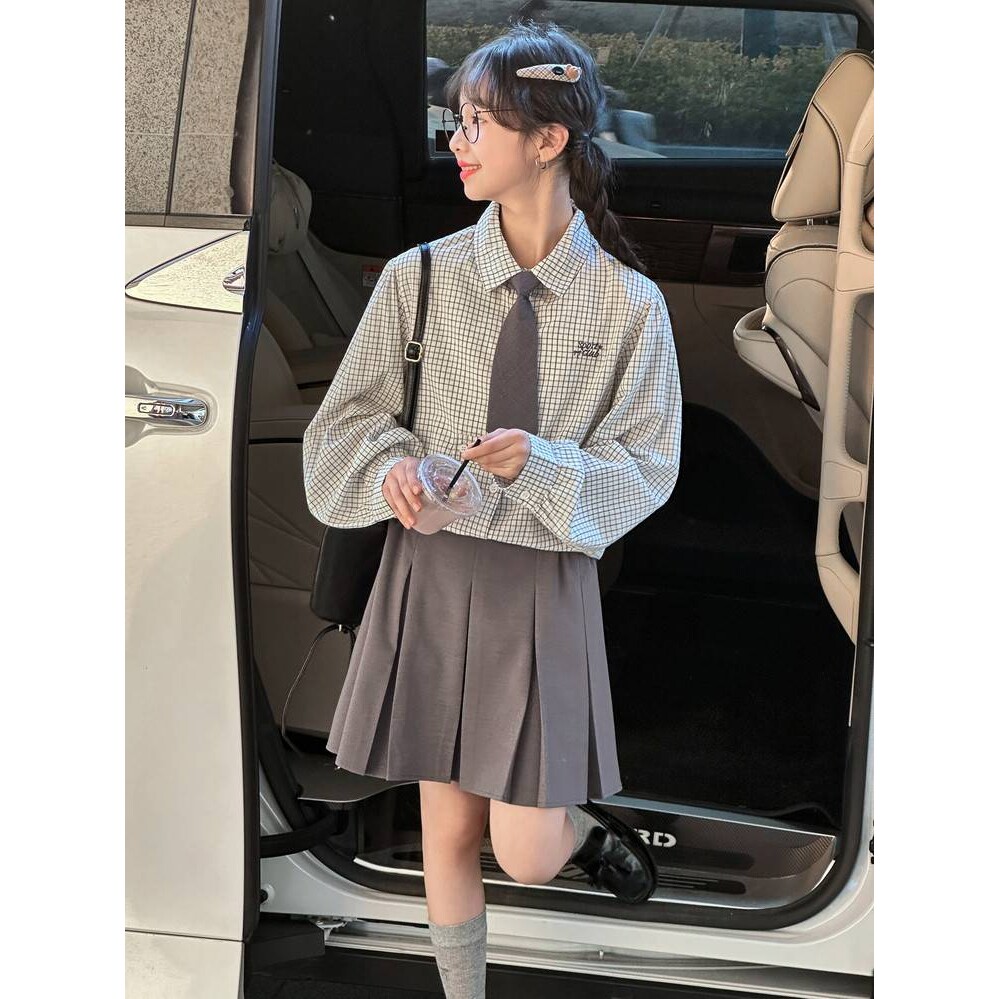 官方品牌女童春装套装2026新款洋气儿童衬衫上衣中大童春秋款百褶