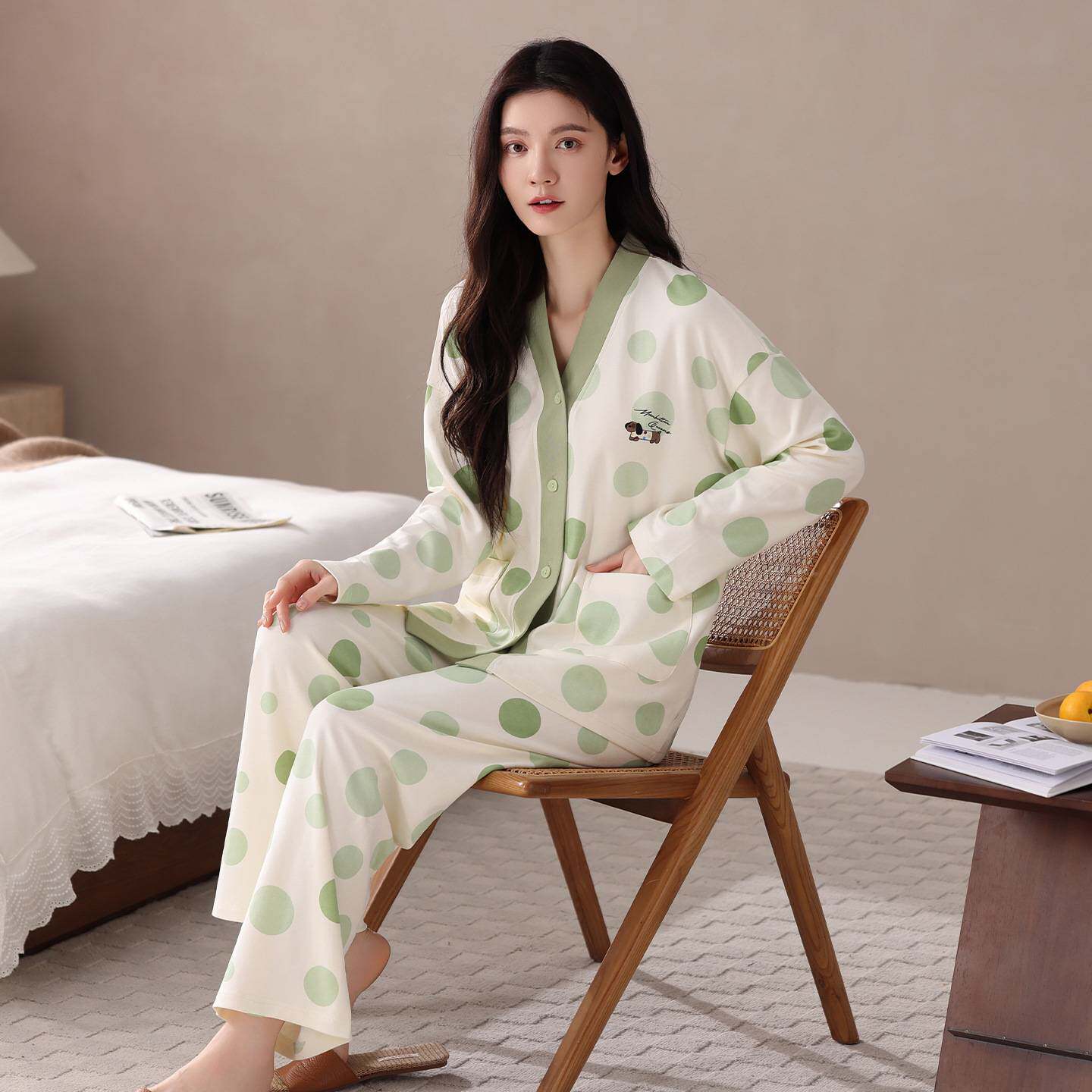 官方品牌睡衣女士春秋季2026年新款纯棉长袖长裤开衫女款可外穿家