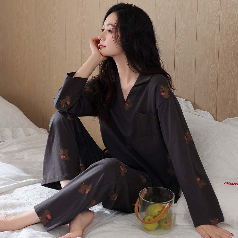 官方品牌睡衣女春秋款2026年新款秋季长袖纯棉带胸垫可外穿家居服