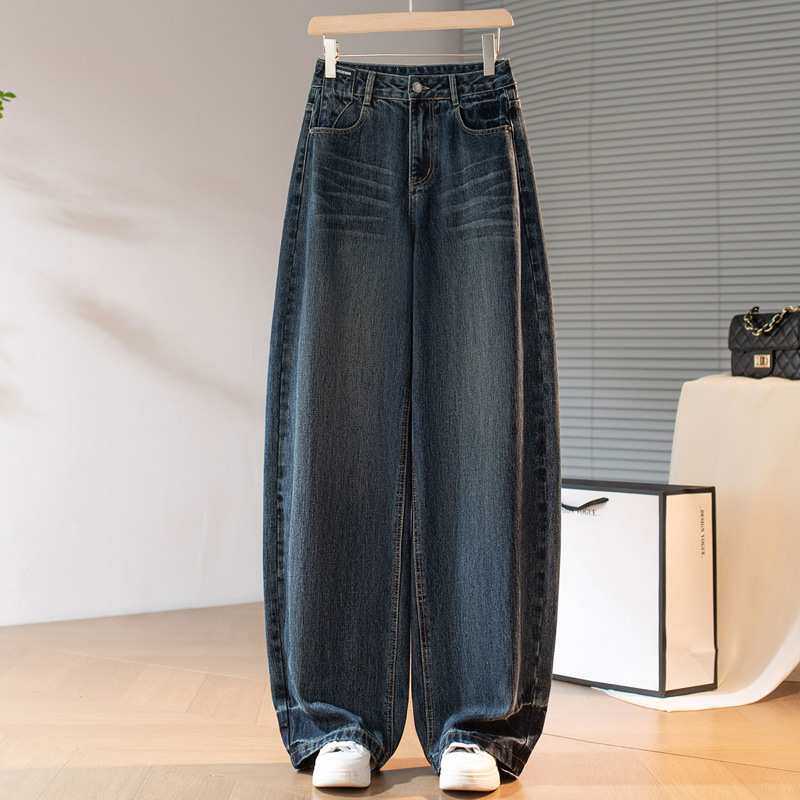 专柜品牌复古蓝阔腿弯刀牛仔裤女2026秋季新款韩版高腰宽松垂感时